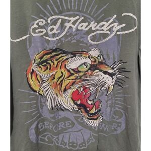 Ed Hardy Mens Vibrant Edgy Tiger Graphic T Shirt Olive Green Short Sleeve Size L